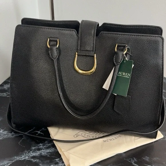 LAUREN RALPH LAUREN Large Bag Leather Black Carryover Laptop Satchel AUTHENTIC - Picture 13 of 16